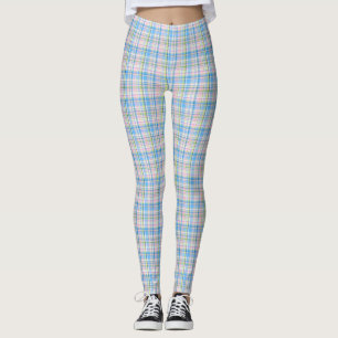 Blue Pink Yellow Wht Preppy Plaid Madras Tartan Leggings