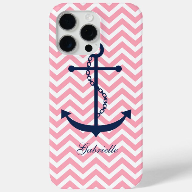 Blue & Pink Zigzags Pattern Anchor Case-Mate iPhone Case (Back)