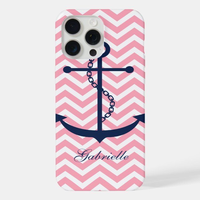 Blue & Pink Zigzags Pattern Anchor iPhone Case (Back)
