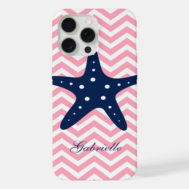 Blue & Pink Zigzags Pattern Starfish iPhone Case (Back)