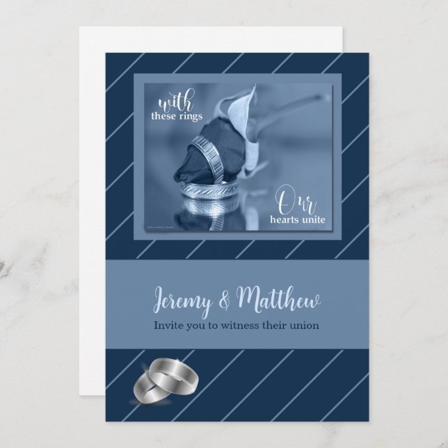 Blue Pinstripe Gay Wedding Invitation (Front/Back)