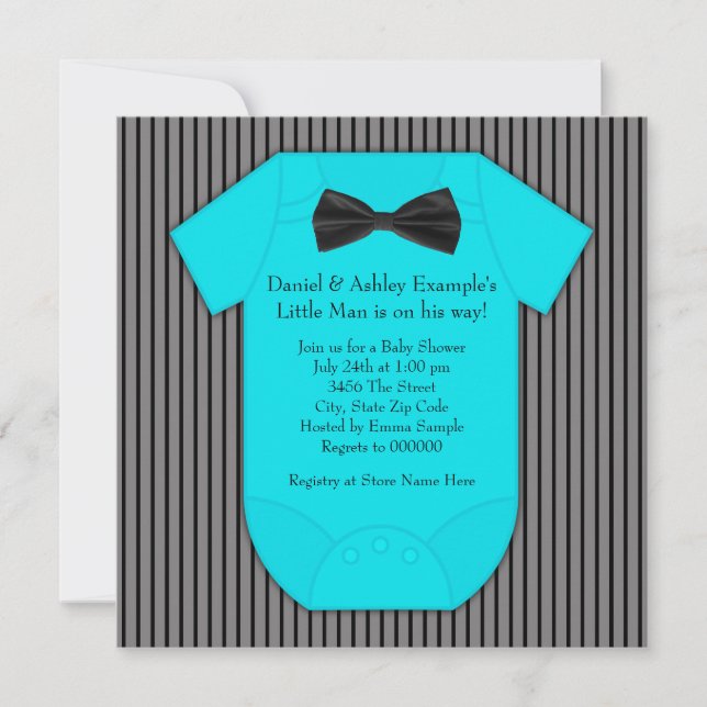 Blue Pinstripe Little Man Baby Shower Invitation (Front)