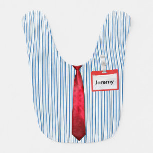 Blue Pinstripes, Red Power Tie & Personalised Name Bib