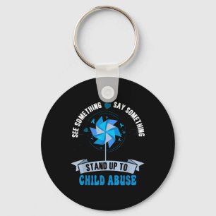 Blue Pinwheel Child Abuse Prevention Awareness Men Key Ring