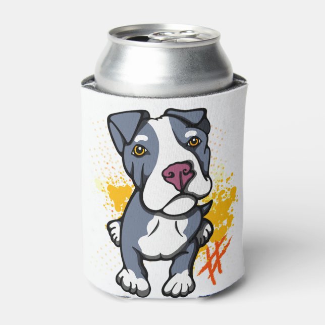 Blue Pit Bull Pup   Can Cooler (Can Front)