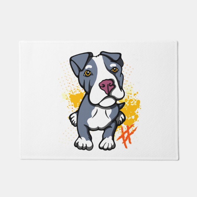 Blue Pit Bull Pup   Doormat (Front)