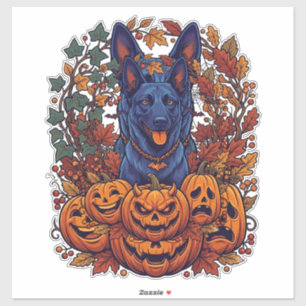 Blue Pitbull Halloween Pumpkins Autumn Leaves Bats