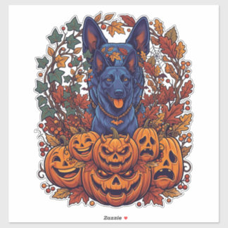 Blue Pitbull Halloween Pumpkins Autumn Leaves Bats