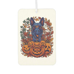 Blue Pitbull Halloween Pumpkins Autumn Leaves Bats Car Air Freshener