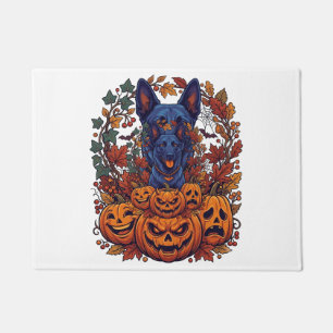 Blue Pitbull Halloween Pumpkins Autumn Leaves Bats Doormat
