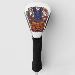 Blue Pitbull Halloween Pumpkins Autumn Leaves Bats Golf Head Cover