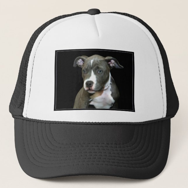 Blue Pitbull Puppy Trucker Hat (Front)