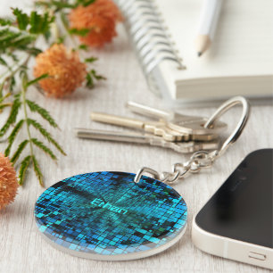 Blue Pixel Matrix Personalised Key Ring