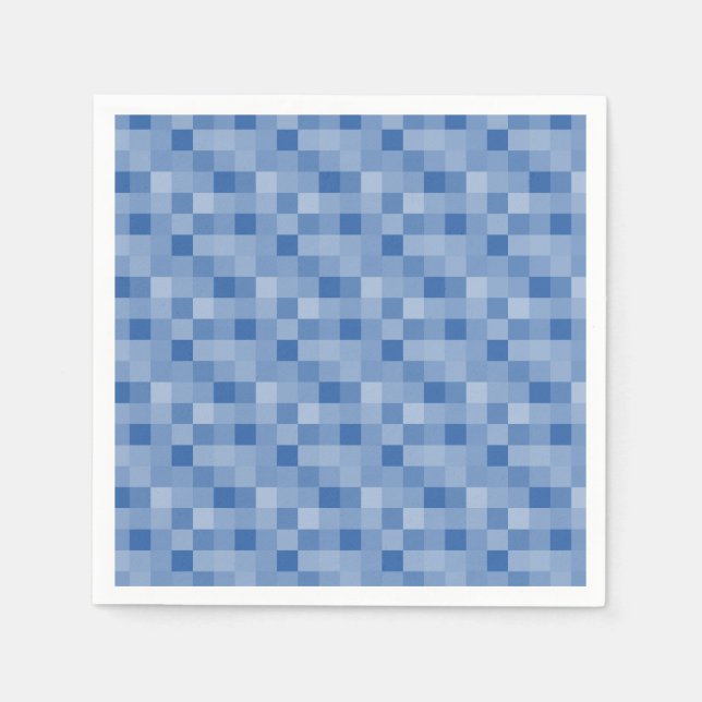 Blue pixel squares pattern paper napkins (Front)