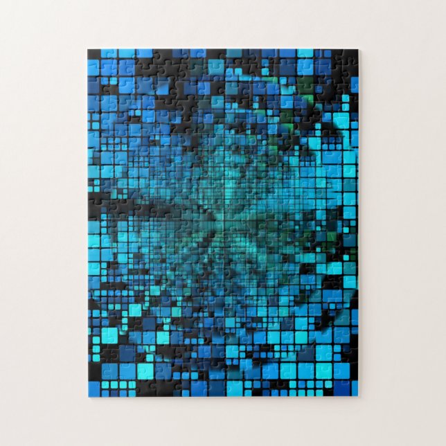 Blue Pixels Matrix | Vortex Illusion Jigsaw Puzzle (Vertical)