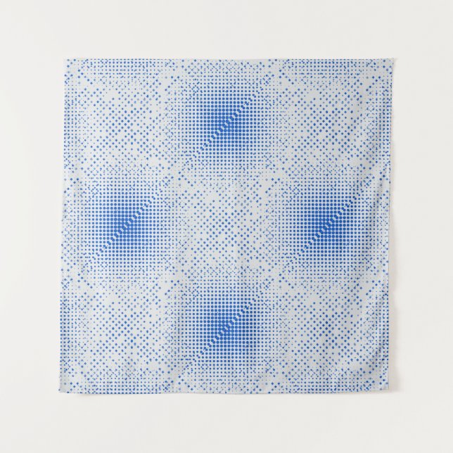 Blue Pixels Pattern. Off-white BG Tapestry (Front)