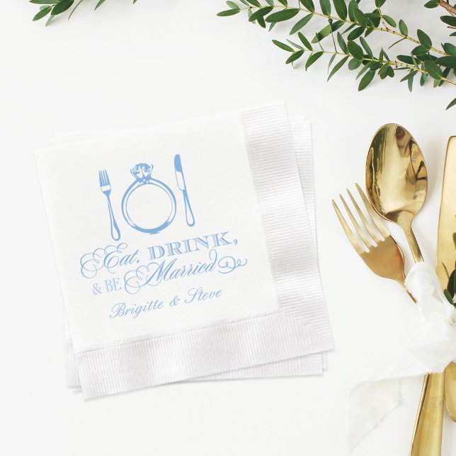 Blue Place Setting Eat Drink Be Married Wedding Napkin (Creator Uploaded)