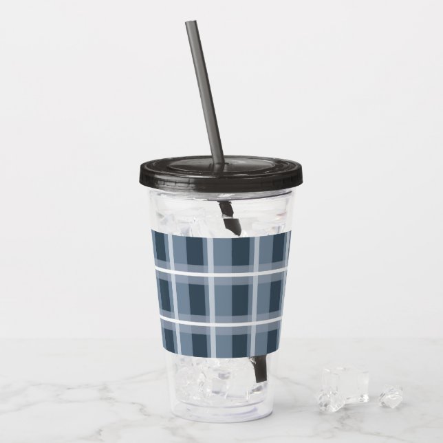 Blue Plaid Acrylic Tumbler (Front Ice)