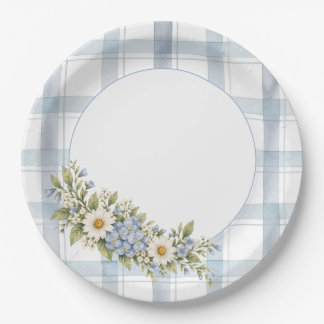 Blue Plaid and Florals Paper Plate