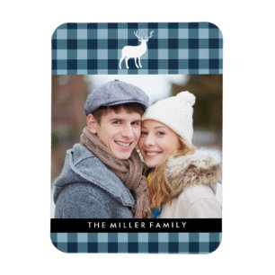 Blue Plaid and White Stag   Holiday Magnet