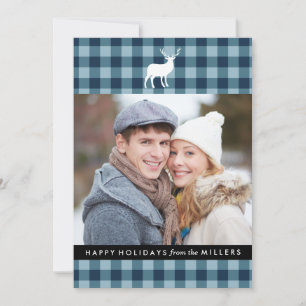 Blue Plaid and White Stag   Holiday Photo Card