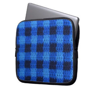 Blue Plaid Artisan Crochet Print Electronics Bag