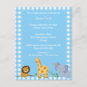 Blue Plaid Baby Animals Baby Shower Invitation