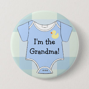 Blue Plaid Baby Shower Grandma 7.5 Cm Round Badge
