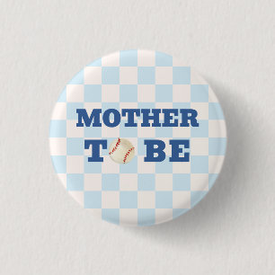 Blue Plaid Baseball Mother To Be Baby Shower 3 Cm Round Badge