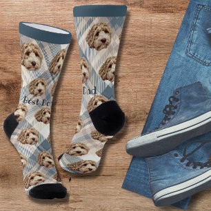 Blue Plaid Best Dog Dad Dog Photo Crew Socks