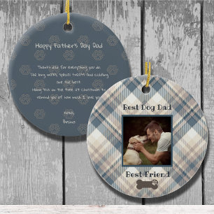 Blue Plaid Best Dog Dad Photo Father's Day Ceramic Ornament