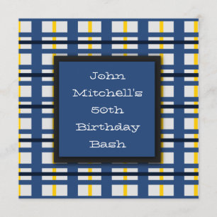 Blue Plaid Birthday Party Invitations