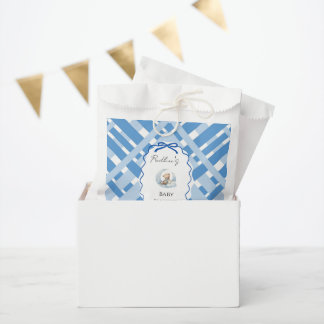 Blue Plaid Boy Baby shower bear ribbon Favour Bag