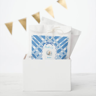Blue Plaid Boy Baby shower bear ribbon Favour Bag