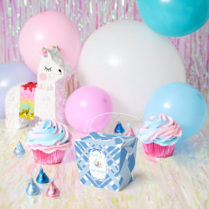 Blue Plaid Boy Baby shower bear ribbon Favour Boxe Box