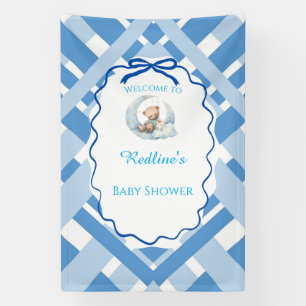Blue Plaid Boy Baby shower bear Welcome Banner