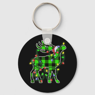 Blue Plaid Buffalo Deer Christmas Pyjamas Xmas Key Ring