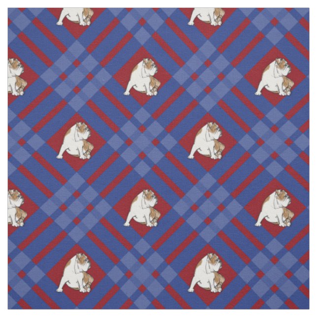 Blue Plaid Bulldog Fabric (Swatch)