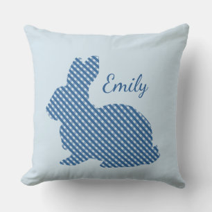 Blue Plaid Bunny Personalised Cushion