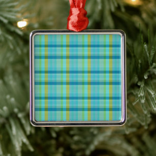 Blue Plaid by Shirley Taylor Metal Tree Decoration