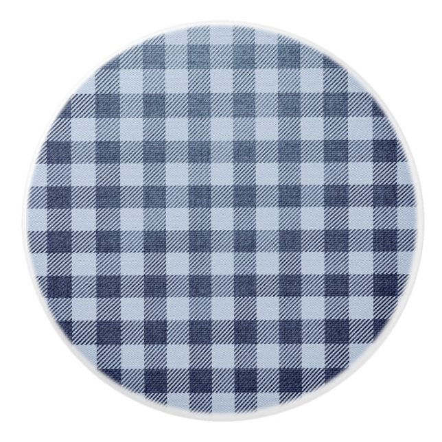 Blue Plaid Ceramic Knob (Front)