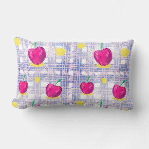 Blue Plaid Cherry Lumbar Cushion