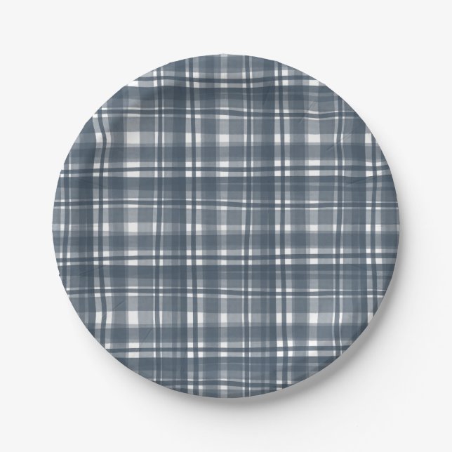 Blue Plaid Coordinated Paper Plates (Front)