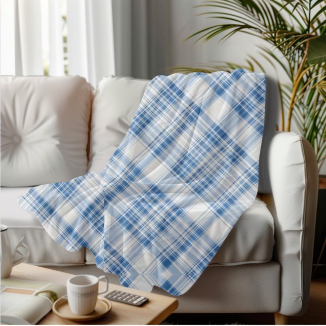 Blue Plaid Cosy Tartan Classic Chequered Pattern Fleece Blanket (Creator Uploaded)