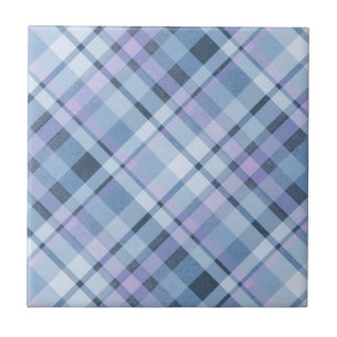 Blue Plaid distressed grungy blue tartan Ceramic Tile