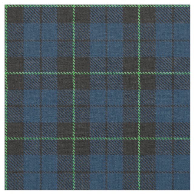 Blue Plaid fabric with green stripe print (Close Up)