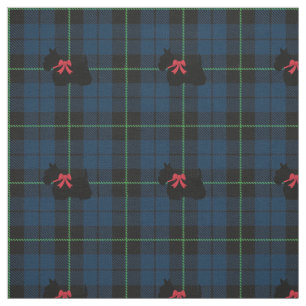 Blue Plaid fabric with green stripe print scottie
