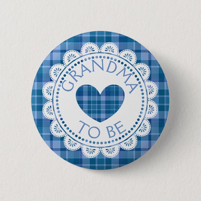 Blue  Plaid Grandma to Be Button (Front)