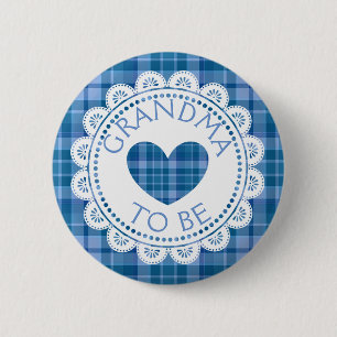 Blue  Plaid Grandma to Be Button