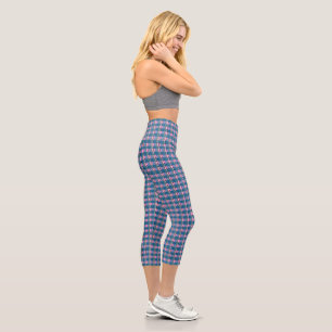 Blue Plaid High Waisted Capri Leggings